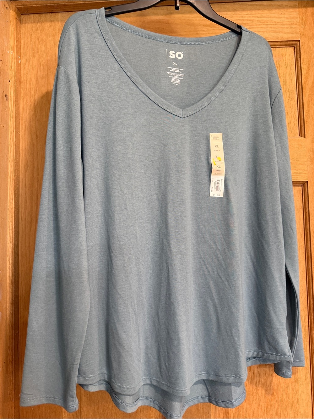 SO Relaxed V-Neck Long Sleeve Top in Muted Blue